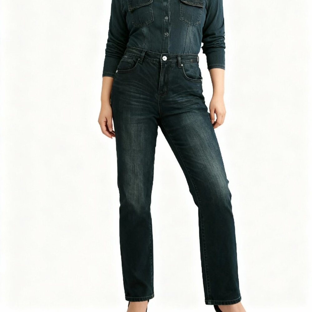 DE Born in LA Women's Black Distressed Straight 100% COTTON Jeans Size 36 - Picture 1 of 11